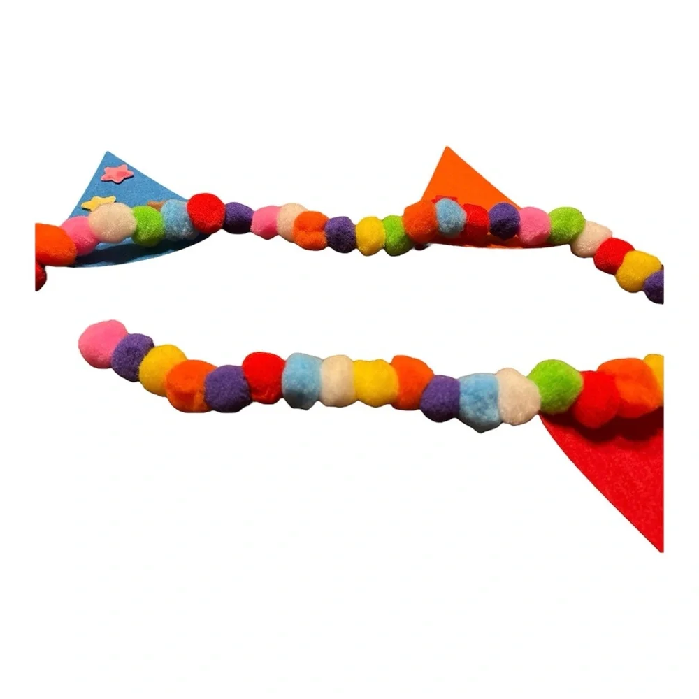 6 ft Birthday Flags Banners Stars Pom Pom Garland Handmade Clear Stretchy Line